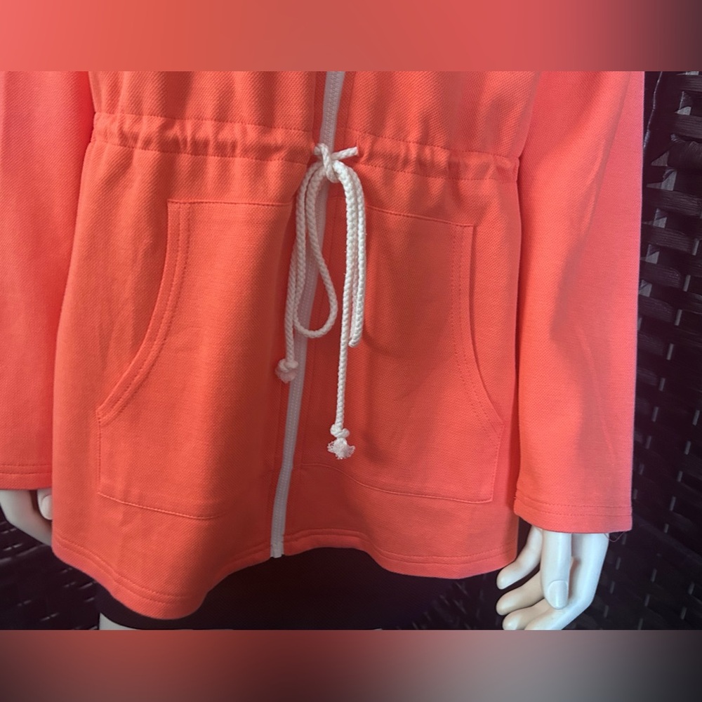 Belle by Kim Gravel bright melon cotton rayon zip front drawstring Adirondack - Picture 7 of 11